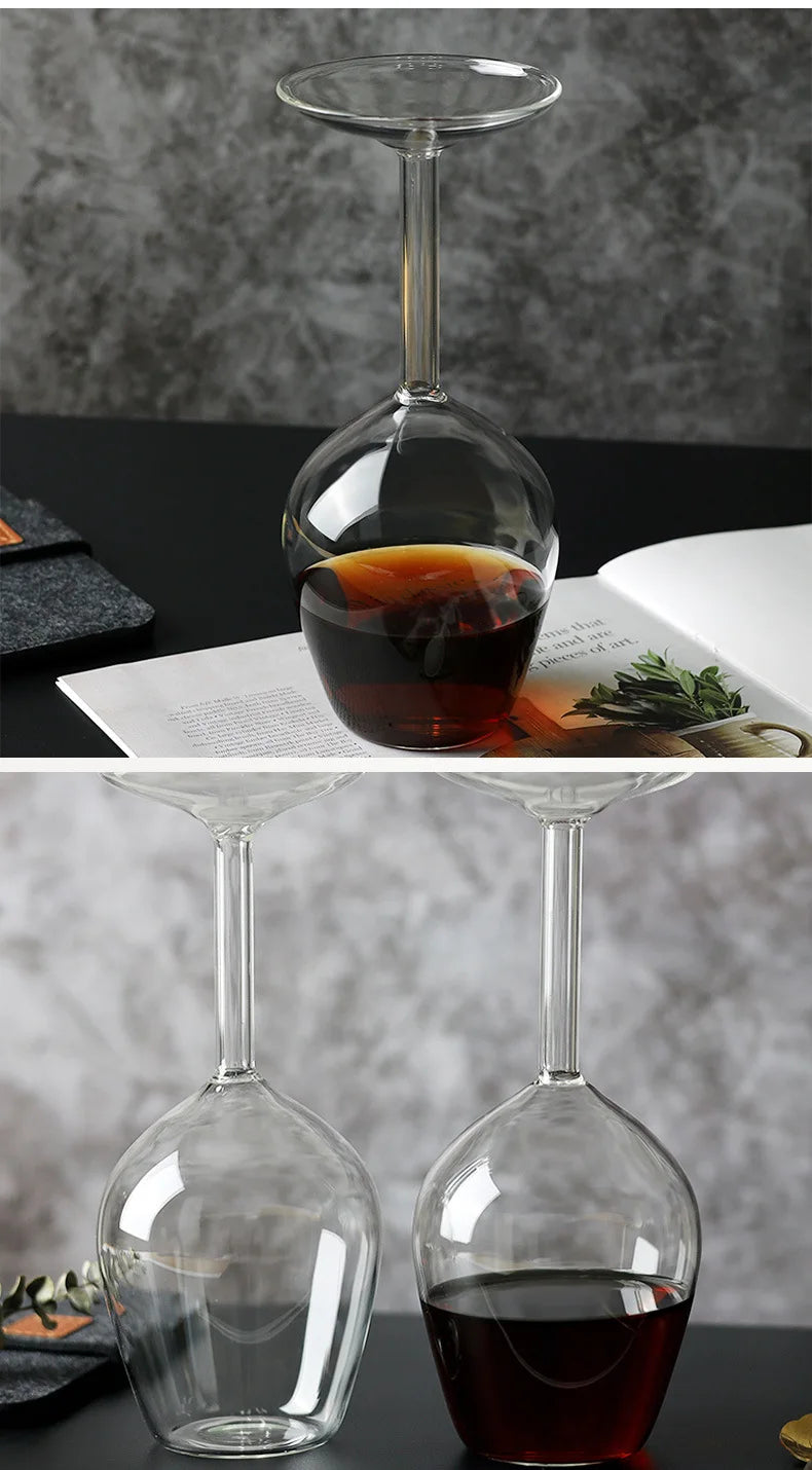 Creative Upside Down Wine Glass 400ML Long Stem Red Wine Cup with Fun Inverted Design Unique Christmas Gift for Wine Lovers